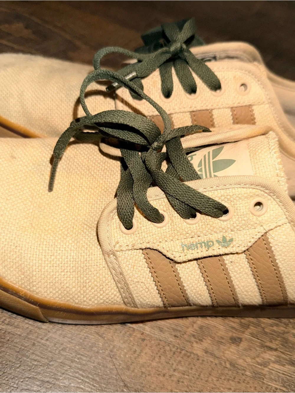 adidas Beige hemp Sneakers with Olive Green Laces men’s size 10